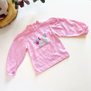Vintage Royal Deb Pink Puff Sleeve Kitty Cat Shirt | Size 4 • USA Made
